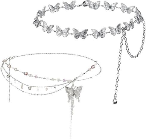 2 Adjustable Butterfly Chain Belt, Chain Belt for Women, Y2K Fashion Accessory for Festival & Party Outfits, Matching for Dresses and Bikini Beachwear, Alloy Waist Chains in Saudi Arabia
