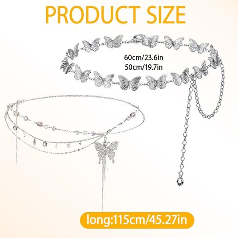 2 Adjustable Butterfly Chain Belt, Chain Belt for Women, Y2K Fashion Accessory for Festival & Party Outfits, Matching for Dresses and Bikini Beachwear, Alloy Waist Chains in Saudi Arabia