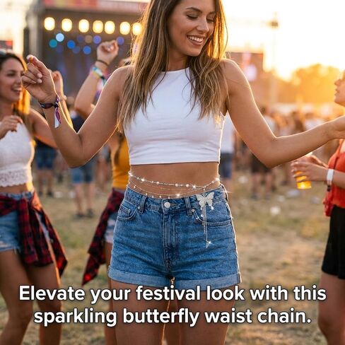 2 Adjustable Butterfly Chain Belt, Chain Belt for Women, Y2K Fashion Accessory for Festival & Party Outfits, Matching for Dresses and Bikini Beachwear, Alloy Waist Chains in Saudi Arabia