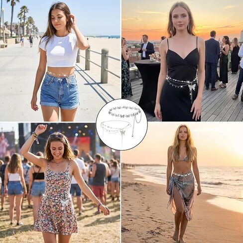 2 Adjustable Butterfly Chain Belt, Chain Belt for Women, Y2K Fashion Accessory for Festival & Party Outfits, Matching for Dresses and Bikini Beachwear, Alloy Waist Chains in Saudi Arabia
