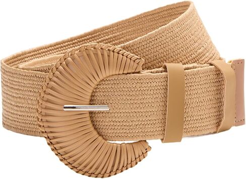 YooAi Straw Woven Belts for Women Dresses Wide Boho Stretch Waist Belt Summer Raffia Belts in Saudi Arabia