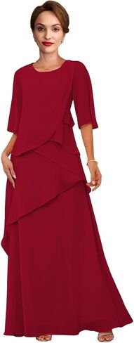 Mother of The Bride Dresses Chiffon A Line Tiered Formal Evening Gowns for Wedding Guest JH032 in Saudi Arabia