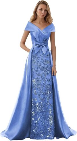 Lace Sequin Mother of The Bride Dresses Long Mermaid Satin Off The Shoulder Evening Formal Dress CM17 in Saudi Arabia