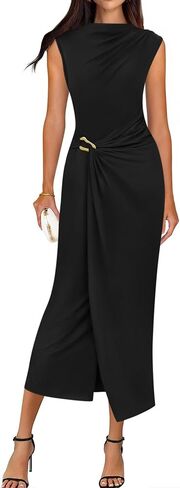 BTFBM Dresses for Women 2026 Summer Clothes Formal Bodycon Mock Neck Cap Sleeve Midi Party Cocktail Wedding Guest Dress in Kuwait