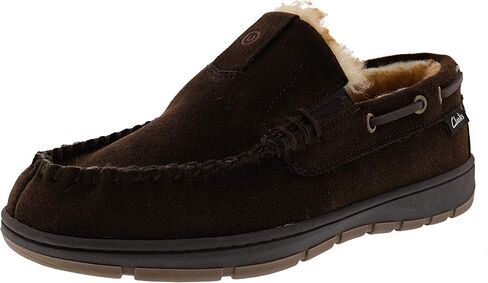 شبشب رجالي من Clarks من الفرو الصناعي Justin للاستخدام الداخلي والخارجي (12 M US، جلد سويدي بني) in Kuwait