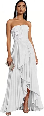 Strapless Satin Bridesmaid Dresses A-Line Long Ruffles Pleated Hi-Low Corset Formal Dresses for Women in Saudi Arabia