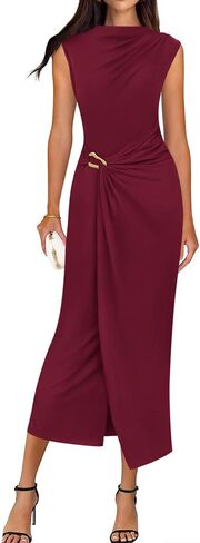 BTFBM Dresses for Women 2026 Summer Clothes Formal Bodycon Mock Neck Cap Sleeve Midi Party Cocktail Wedding Guest Dress in Kuwait