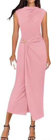 BTFBM Dresses for Women 2026 Summer Clothes Formal Bodycon Mock Neck Cap Sleeve Midi Party Cocktail Wedding Guest Dress in Kuwait