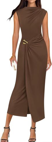 BTFBM Dresses for Women 2026 Summer Clothes Formal Bodycon Mock Neck Cap Sleeve Midi Party Cocktail Wedding Guest Dress in Kuwait