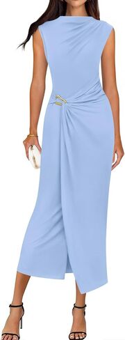 BTFBM Dresses for Women 2026 Summer Clothes Formal Bodycon Mock Neck Cap Sleeve Midi Party Cocktail Wedding Guest Dress in Kuwait