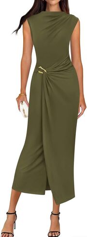 BTFBM Dresses for Women 2026 Summer Clothes Formal Bodycon Mock Neck Cap Sleeve Midi Party Cocktail Wedding Guest Dress in Kuwait