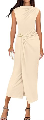 BTFBM Dresses for Women 2026 Summer Clothes Formal Bodycon Mock Neck Cap Sleeve Midi Party Cocktail Wedding Guest Dress in Kuwait
