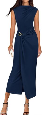 BTFBM Dresses for Women 2026 Summer Clothes Formal Bodycon Mock Neck Cap Sleeve Midi Party Cocktail Wedding Guest Dress in Kuwait