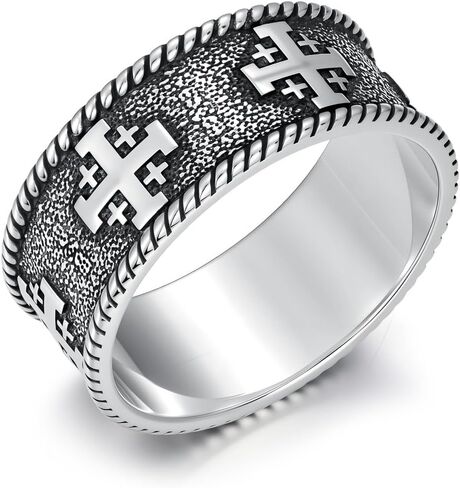 Jerusalem Cross Ring for Men 925 Sterling Silver Size 9-13 Oxidized Crusader Knights Templar Band Ring Religious Christian Faith Jewelry Retro Catholic Pinky Thumb Rings Gift for Him in Kuwait
