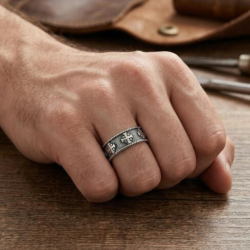 Jerusalem Cross Ring for Men 925 Sterling Silver Size 9-13 Oxidized Crusader Knights Templar Band Ring Religious Christian Faith Jewelry Retro Catholic Pinky Thumb Rings Gift for Him in Kuwait