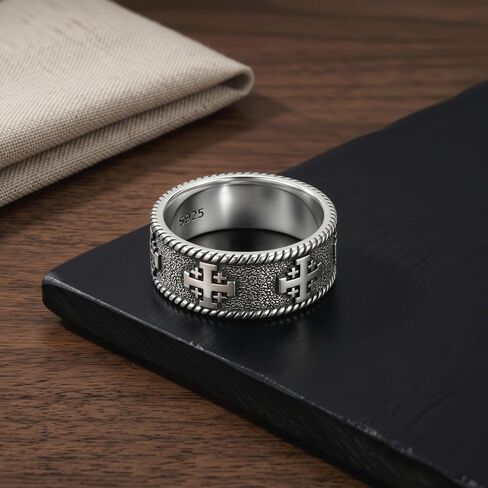 Jerusalem Cross Ring for Men 925 Sterling Silver Size 9-13 Oxidized Crusader Knights Templar Band Ring Religious Christian Faith Jewelry Retro Catholic Pinky Thumb Rings Gift for Him in Kuwait