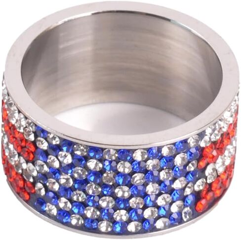Patriotic Stainless Steel Rings with Rhinestones Accents - American Flag Design Jewelry Gift for Men & Women in Saudi Arabia