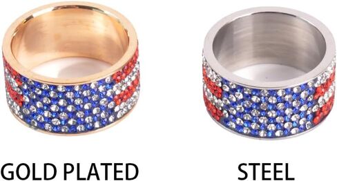 Patriotic Stainless Steel Rings with Rhinestones Accents - American Flag Design Jewelry Gift for Men & Women in Saudi Arabia