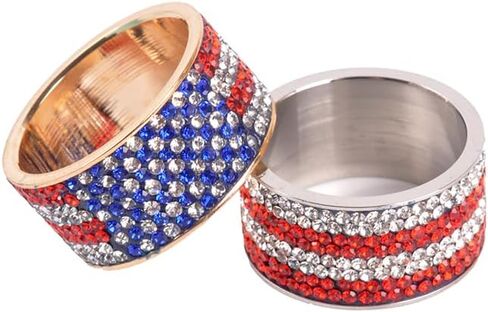 Patriotic Stainless Steel Rings with Rhinestones Accents - American Flag Design Jewelry Gift for Men & Women in Saudi Arabia
