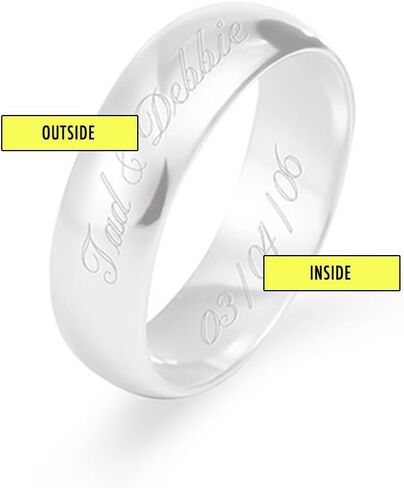 EVE'S ADDICTION Custom Engraved Sterling Silver Men's & Women's 6mm Ring (ring sizes 5 to 13) Personalized Wedding Bands - Class Rings - Initial Ring in Kuwait