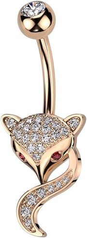 Pierced Owl 14GA 316L Stainless Steel CZ Crystal Paved Fox Head with Red Eyes Belly Button Ring in Kuwait