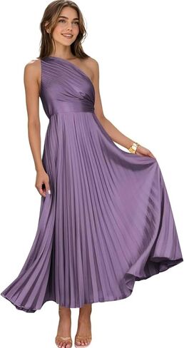 Pleated Satin Bridesmaid Dress for Women One Shoulder Long Formal Evening Party Gown in Saudi Arabia