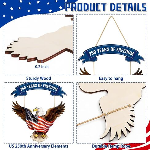 250th Anniversary America 4th of July Door Sign Wooden Decorations Eagle 250 Years of Freedom Independence Day Patriotic Wreath Hanger for Front Door for Wall Home Porch Outdoor Indoor Decor in Saudi Arabia