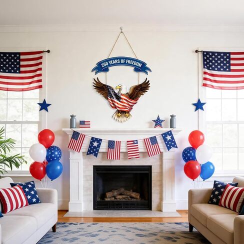 250th Anniversary America 4th of July Door Sign Wooden Decorations Eagle 250 Years of Freedom Independence Day Patriotic Wreath Hanger for Front Door for Wall Home Porch Outdoor Indoor Decor in Saudi Arabia