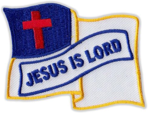 Motorcycle Jacket Embroidered Patch - Christian Flag, Jesus is Lord (Waving) - Vest, Cut, Leathers - 2.75" x 2.25" in Kuwait