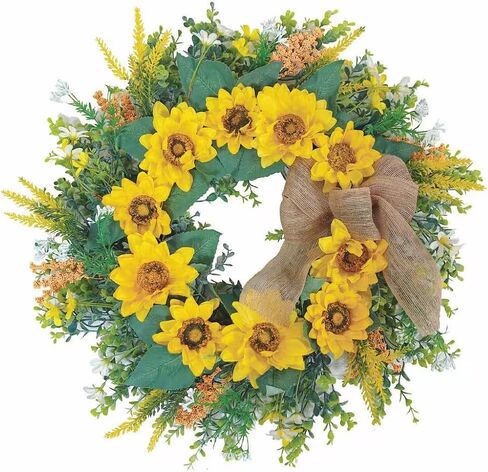 22in Sunflower Wreath for Front Door – Spring Door Wreath & All-Season Flower Wreath with Yellow Sunflowers & Burlap Bow，All Seasons Welcome Decoration for Porch, Home, Indoor Outdoor Use in Saudi Arabia
