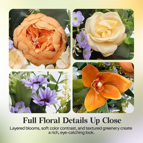 26" Large Summer Front Door Wreath, Artificial Silk Peony Orchid Rose Lavender Floral Wreath with Coin Leaf Greenery, Rustic Farmhouse Door Decor for Porch,Entryway,Mantel,Indoor Outdoor Home in Saudi Arabia