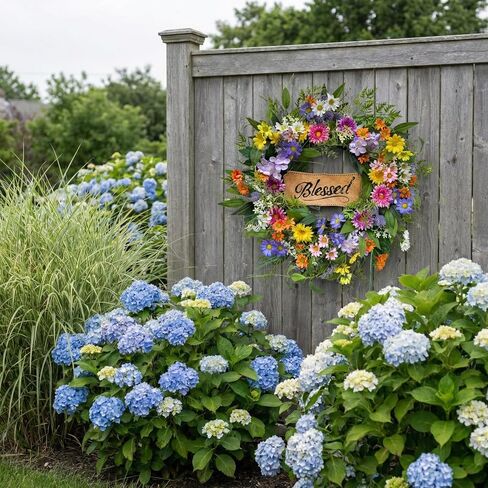 22 Inch Spring Summer Blessed Wildflower Wreath for Front Door Wall | White and Yellow Daisies, Lavender Spikes and Purple Thistle-Style Accents for Spring Summer Decor in Saudi Arabia