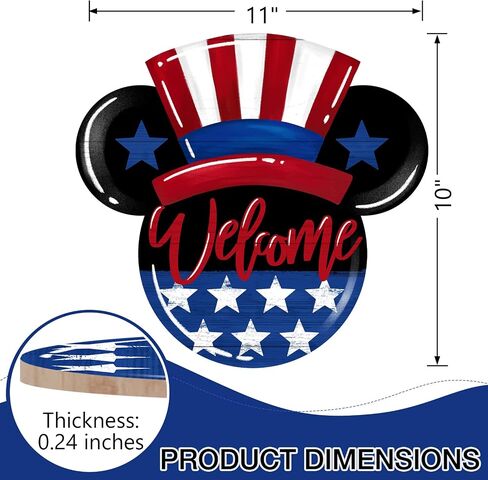 Deroro Welcome 4th of July America Patriotic Sign for Front Door Decor, American Stars Stripes Wood Hanger for Outdoor Outside Porch, USA Memorial Day Door Wreath Indoor Wall Hanging Decoration in Kuwait