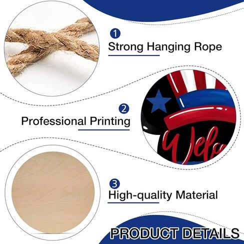 Deroro Welcome 4th of July America Patriotic Sign for Front Door Decor, American Stars Stripes Wood Hanger for Outdoor Outside Porch, USA Memorial Day Door Wreath Indoor Wall Hanging Decoration in Kuwait