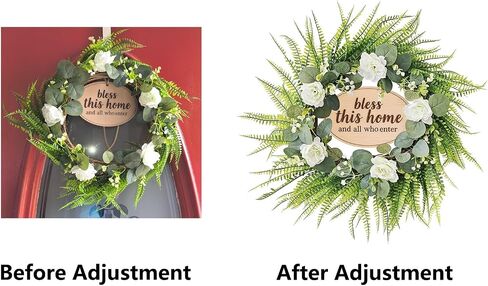 Green Eucalyptus Wreath with Flower and Welcome Sign, 20" Artificial Spring Summer Decorations for Front Door Wall Window Farmhouse Porch Patio Garden Decor in Saudi Arabia