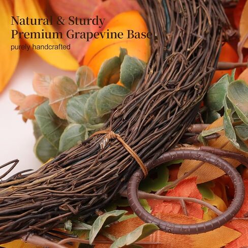 Fall Wreath 20 Inch Fall Wreaths for Front Door with Orange Pumpkins Sunflower Berries Maple Leaf Autumn Wreath for Indoor Outdoor Thanksgiving Harvest Festival Celebrations in Saudi Arabia