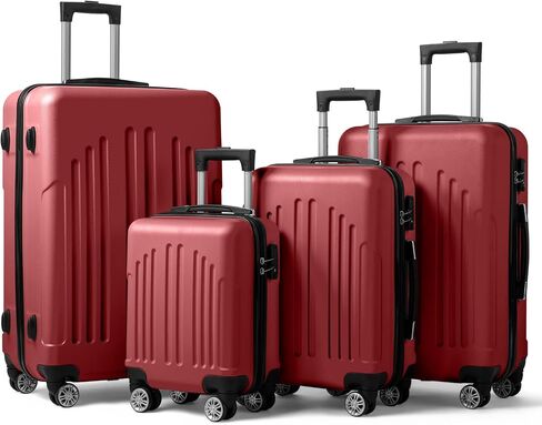 FCH Stylish Curved Vertical Stripe Luggage - 4-in-1 Convertible Trolley Case, 20" Hardside Spinner Suitcase with USB Port & TSA Lock for Business & Vacation - Retro Red in Saudi Arabia