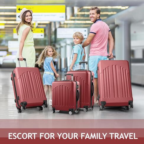 FCH Stylish Curved Vertical Stripe Luggage - 4-in-1 Convertible Trolley Case, 20" Hardside Spinner Suitcase with USB Port & TSA Lock for Business & Vacation - Retro Red in Saudi Arabia