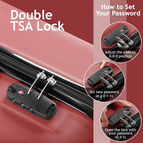 FCH Stylish Curved Vertical Stripe Luggage - 4-in-1 Convertible Trolley Case, 20" Hardside Spinner Suitcase with USB Port & TSA Lock for Business & Vacation - Retro Red in Saudi Arabia