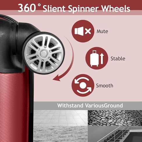 FCH Stylish Curved Vertical Stripe Luggage - 4-in-1 Convertible Trolley Case, 20" Hardside Spinner Suitcase with USB Port & TSA Lock for Business & Vacation - Retro Red in Saudi Arabia