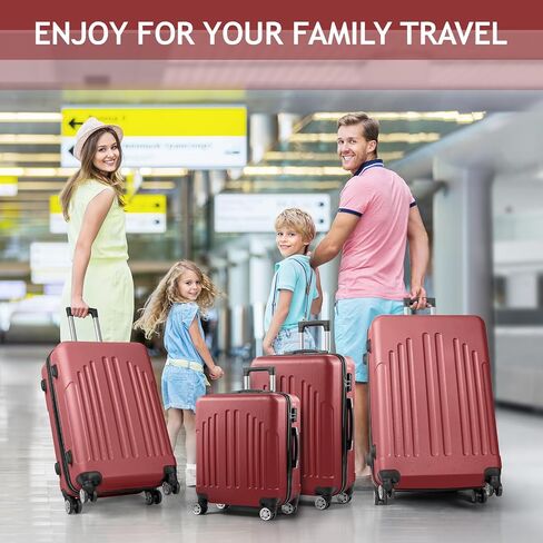 FCH Stylish Curved Vertical Stripe Luggage - 4-in-1 Convertible Trolley Case, 20" Hardside Spinner Suitcase with USB Port & TSA Lock for Business & Vacation - Retro Red in Saudi Arabia
