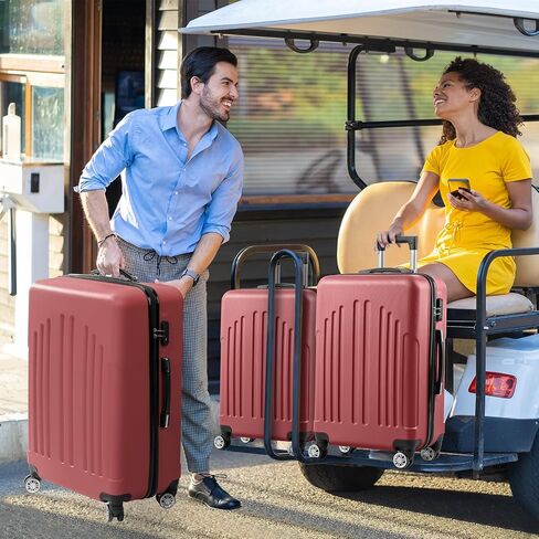 FCH Stylish Curved Vertical Stripe Luggage - 4-in-1 Convertible Trolley Case, 20" Hardside Spinner Suitcase with USB Port & TSA Lock for Business & Vacation - Retro Red in Saudi Arabia