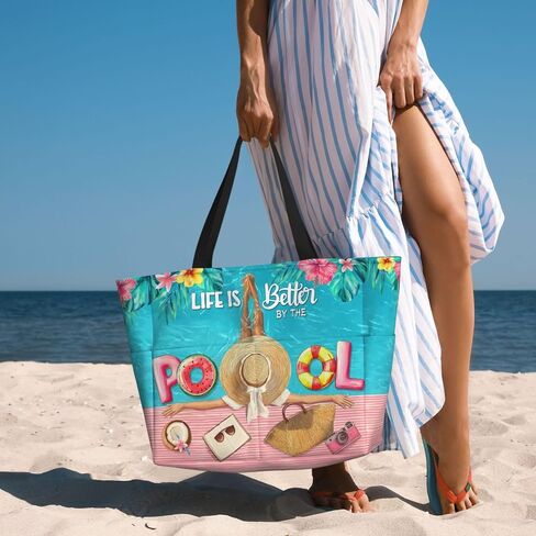 Large Waterproof Sandproof Beach Tote Bag for Women with Zipper & 7 Pockets, Lightweight Foldable Pool Swim Bag in Kuwait