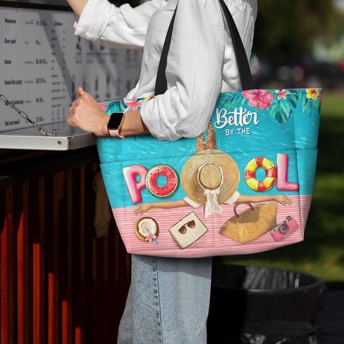 Large Waterproof Sandproof Beach Tote Bag for Women with Zipper & 7 Pockets, Lightweight Foldable Pool Swim Bag in Kuwait