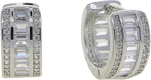 14K Gold Men's Rectangular Huggies, 5A+CZ Pave Set, Sparkling Gift for Dad in Kuwait