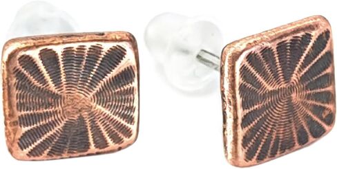 Copper Stud Earrings with Sterling Silver Posts, Square Petal Texture, Handmade Rustic Organic Jewelry, Minimalist Style. Silicone back. in Kuwait