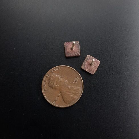 Copper Stud Earrings with Sterling Silver Posts, Square Petal Texture, Handmade Rustic Organic Jewelry, Minimalist Style. Silicone back. in Kuwait
