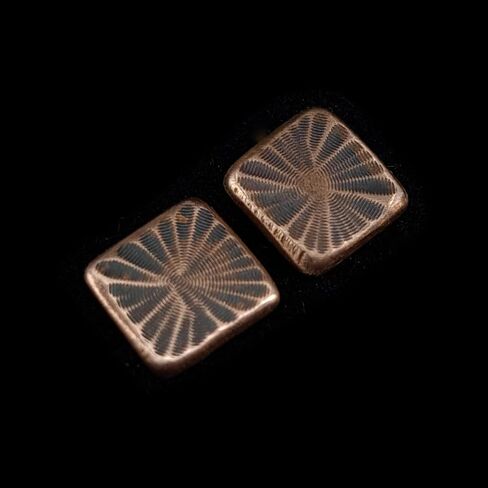 Copper Stud Earrings with Sterling Silver Posts, Square Petal Texture, Handmade Rustic Organic Jewelry, Minimalist Style. Silicone back. in Kuwait