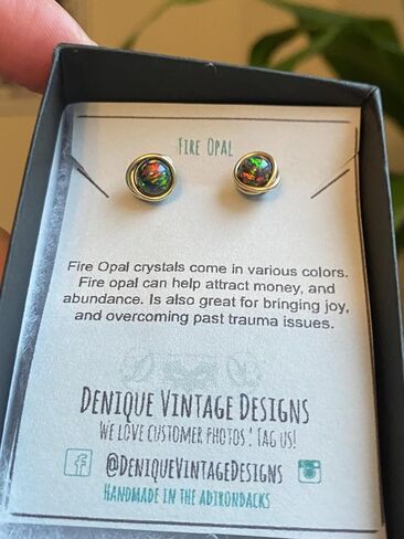 Black Fire Opal 6mm Post Earrings in Wire Wrapped Black Iron, Titanium, Steel, Sterling Silver,14K Rose Gold or 14k Gold Wire (Handmade), Birthstone Jewelry, Real Gemstone bead, October Birthstone in Kuwait