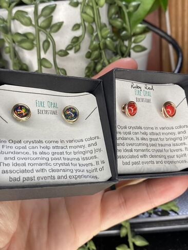 Black Fire Opal 6mm Post Earrings in Wire Wrapped Black Iron, Titanium, Steel, Sterling Silver,14K Rose Gold or 14k Gold Wire (Handmade), Birthstone Jewelry, Real Gemstone bead, October Birthstone in Kuwait
